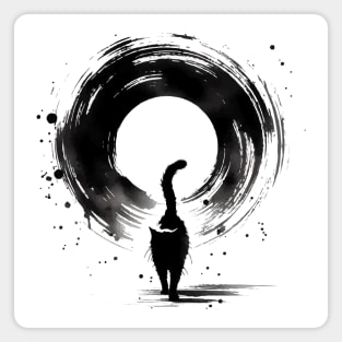 Sumie Enso Circle Japanese Brushstroke Black Cat Magnet